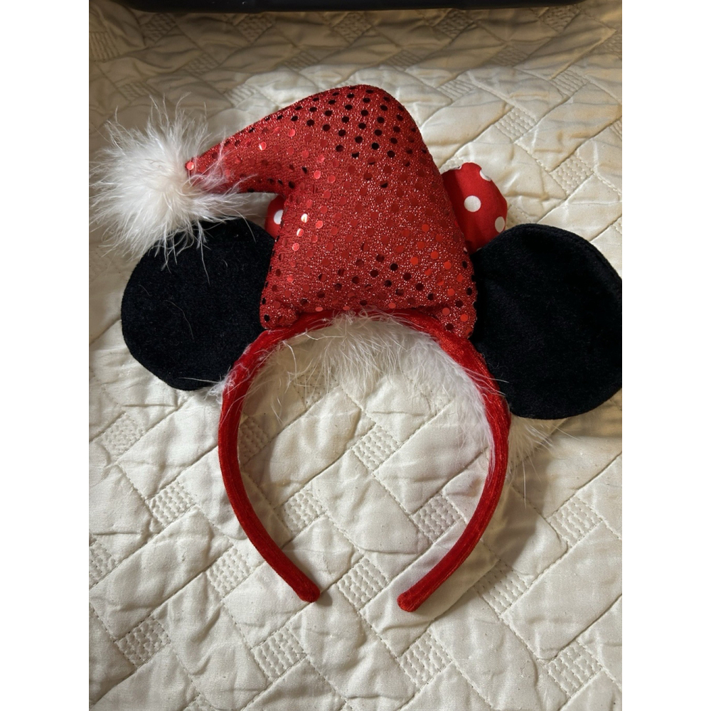 Walt Disney Minnie Mouse Red Sequin Christmas Hat Headband - Picture 2 of 2